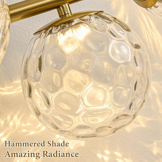 Gold Bathroom Vanity Light Fixtures: 5-Light Hammered Clear Glass Globe Light Fixture Bathroom Wall Sconce over Mirror - Mid Century Modern Gold Dimmable LED Brushed Brass Vanity Lighting Sconces