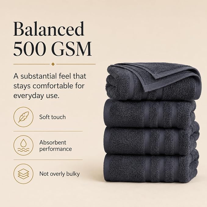 Velqora Bath Towels, 2 Pack, 30 x 60 in, 100% Cotton, Soft, Gray | Balanced Weight | Everyday Comfort | Easy Care