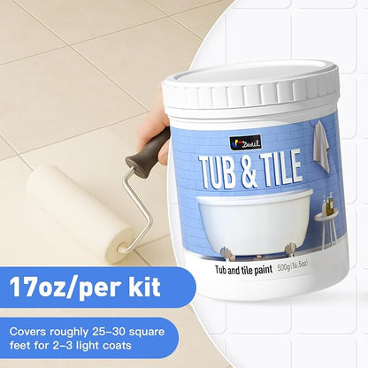 DWIL Tile Paint, Tub and Tile Refinishing Kit with Tools, Bathtub Paint Water Based &Low Odor, Easy to Use for Bathroom Kitchen, Semi-Gloss Vanilla White