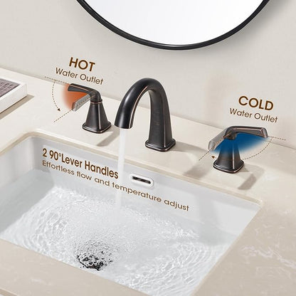 Widespread Bathroom Faucet 3 Hole, Oil-Rubbed Bronze Bathroom Sink Faucet, 2 Handle Brass Bathroom Faucets for Vanity Faucet with Pop Up Drain and 2 Supply Lines