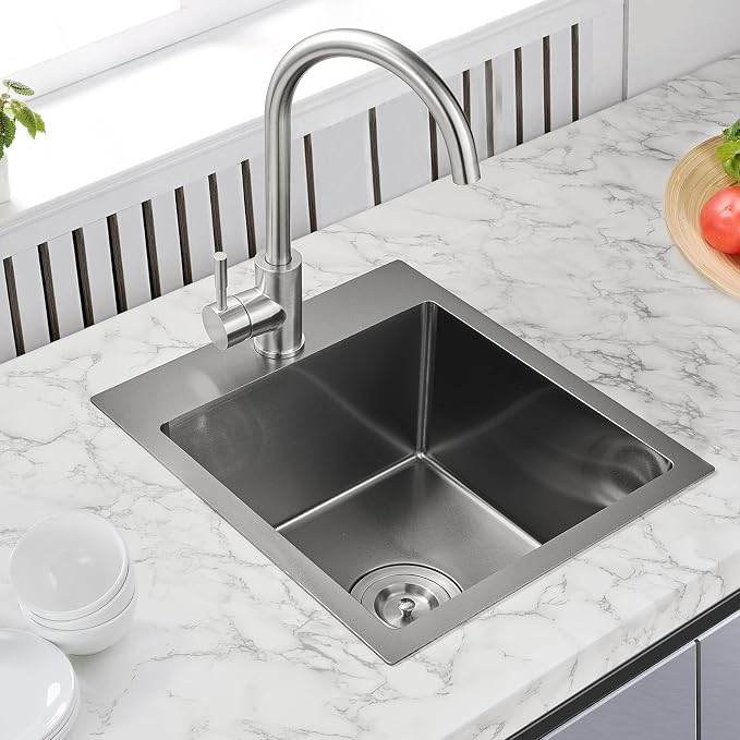 Black Topmount Kitchen Sink - 13”×15” Single Bowl Sink
