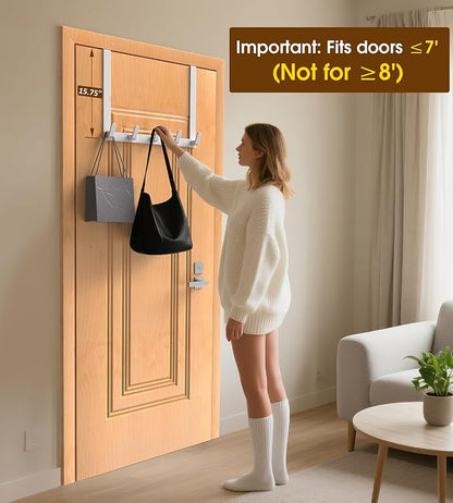 Long Over The Door Hooks with 15.75-inch Arms for Easier Access By Women, Heavy Duty Door Hanger for Winter Coat, L16U, Fits Standard 1 3/8'' Doors, Towel Racks Organization, White