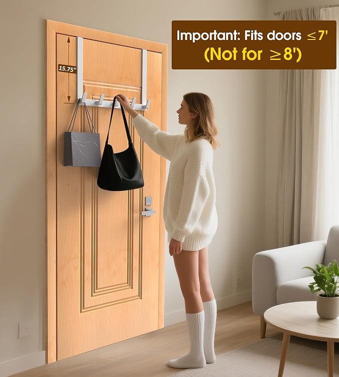 Long Over The Door Hooks with 15.75-inch Arms for Easier Access By Women, Heavy Duty Door Hanger for Winter Coat, L16U, Fits Standard 1 3/4'' Doors, Towel Racks Organization, White