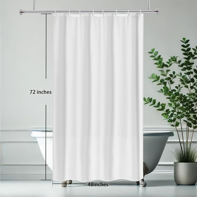 AooHome White Stall Size Bathroom Curtain for Hotel, Fabric Shower Liner with Hooks for Hotel, Waterproof, 48 Width x 72 Height Inch