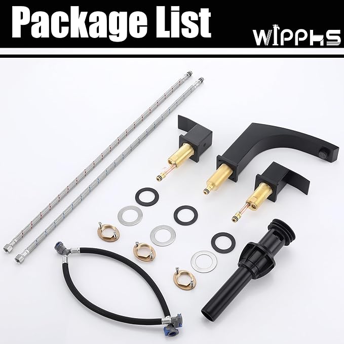 3 Hole Bathroom Faucet Matte Black, 2 Handle 8 inch Widespread Bathroom Sink Faucet with Pop Up Drain and cUPC Supply Hose, Black Bathroom Vanity Faucet 3 Hole WI37151BK