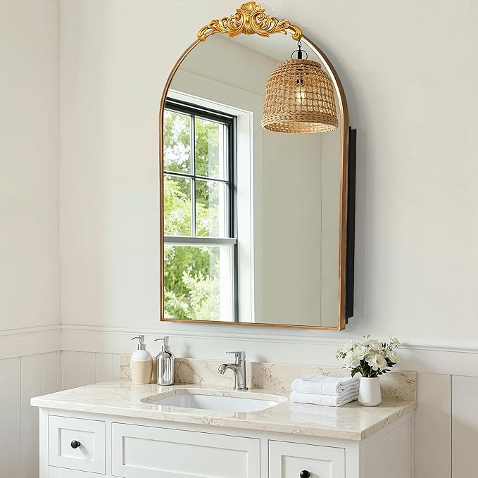 Casaphoria 36" H x 24" W Arched Bathroom Medicine Cabinet with Mirror, Metal Frame Wall Mirror Cabinet,Wall Medicine Cabinets Mirrors, Gold