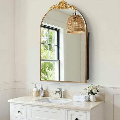 Casaphoria 36" H x 24" W Arched Bathroom Medicine Cabinet with Mirror, Metal Frame Wall Mirror Cabinet,Wall Medicine Cabinets Mirrors, Gold