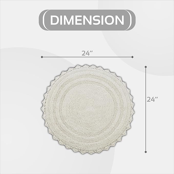 Better Trends Lilly Crochet Round Bath Rugs & Absorbent Bathroom Mat, Reversible Bath Rugs, Bath mats for Bathroom, 100% Cotton Bathmats Washable - 24", Cream Round Rug