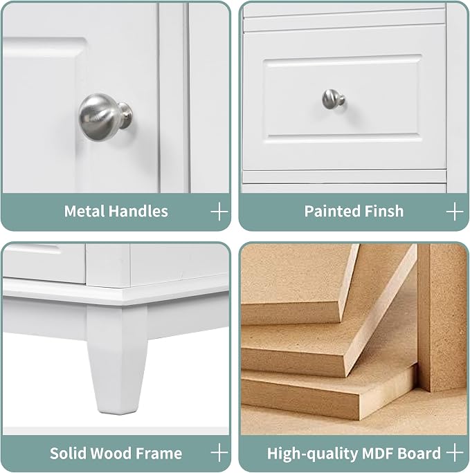 Merax Bathroom Vanity with Ceramic Sink 36 Inch, Cabinet with One Door and Three Drawers, Soft-Closing Door, Solid Wood Legs, White