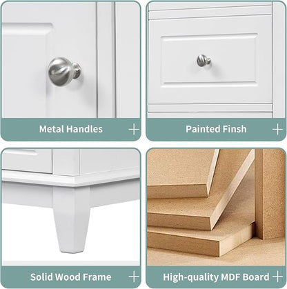 Merax Bathroom Vanity with Ceramic Sink 36 Inch, Cabinet with One Door and Three Drawers, Soft-Closing Door, Solid Wood Legs, White