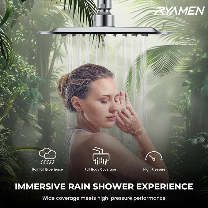 Dual Shower Head Combo, 8'' High Pressure Rain Shower Head with Handheld Spray, 6+1 Spray Settings Handheld Showerhead, Height Adjustable, One-touch Pause Button, Chrome Polished