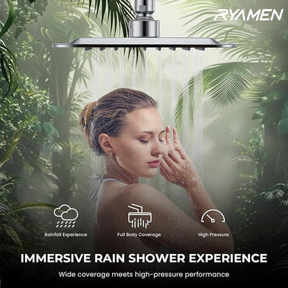 Dual Shower Head Combo, 8'' High Pressure Rain Shower Head with Handheld Spray, 6+1 Spray Settings Handheld Showerhead, Height Adjustable, One-touch Pause Button, Chrome Polished