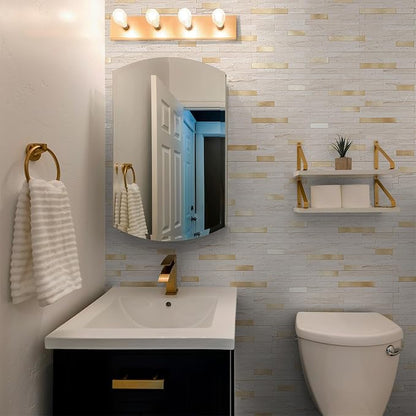 StyloVue 20 Sheets Peel and Stick Backsplash for Kitchen, Pearl White Sandstone with Metal Gold Look Stick on Tile Upgrade Your Kitchen Backsplash, RV, Fireplace