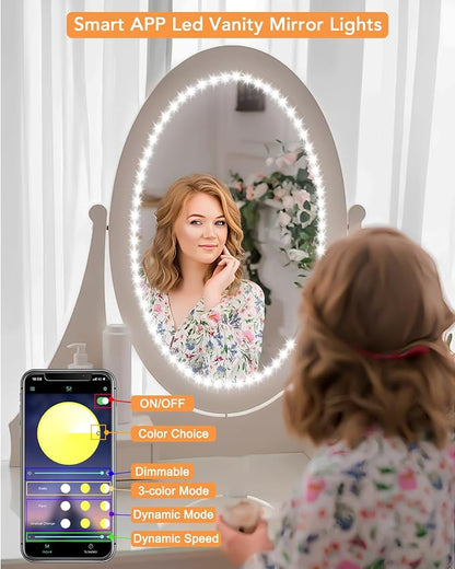 Daymeet LED Vanity Lights for Mirror,13ft Led Vanity Mirror Lights Kit Dimmable Color and Power Supply Brightness Lighting Fixture Strip Lights for Mirror APP Control for Makeup Vanity Table Bathroom
