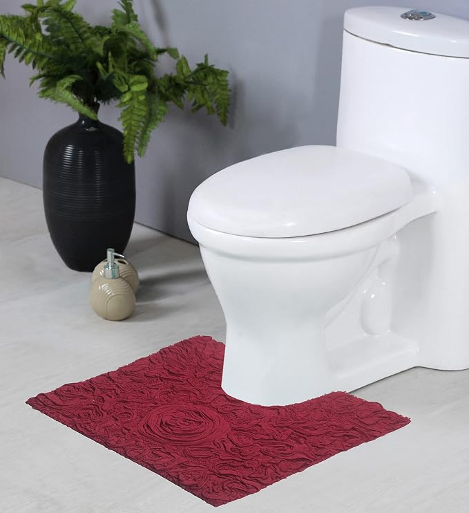 Home Weavers Bell Flower Collection 100% Cotton Tufted Bath Rugs, Extra Soft and Absorbent Bath Rugs, Non-Slip Bath Mats, Machine Washable, Bath Mats for Bathroom Floor and Tub, 20"x20" Contour, Red