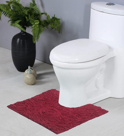 Home Weavers Bell Flower Collection 100% Cotton Tufted Bath Rugs, Extra Soft and Absorbent Bath Rugs, Non-Slip Bath Mats, Machine Washable, Bath Mats for Bathroom Floor and Tub, 20"x20" Contour, Red