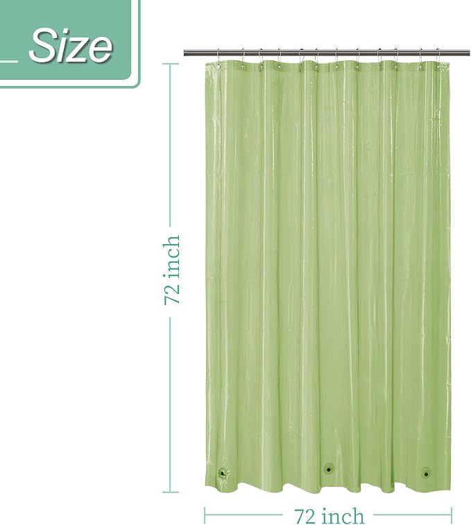 Mrs Awesome Clear Green Shower Curtain Liner with 3 Magnets, 72x72 | 12 Rustproof Grommets,Premium Plastic Shower Curtain for Bathroom Lightweight & Waterproof,72W x 72H