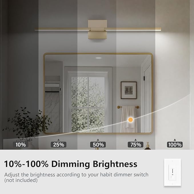 Gold Bathroom Vanity Light, 24 Inch LED Light Bar Over Mirror | Modern Bathroom Light Fixture Over Mirror for Vanity, 360° Rotatable Dimmable LED Wall Mounted Lighting, ETL Certified