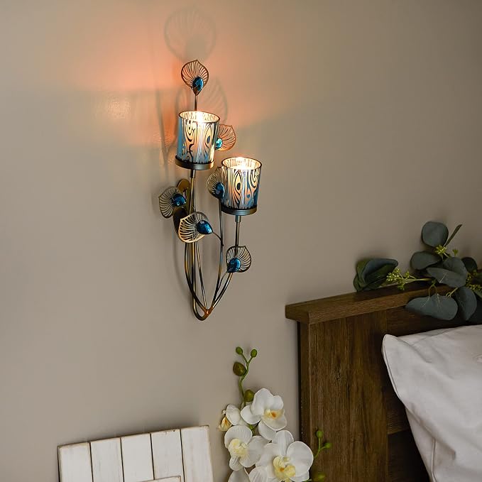 Exotic Peacock Plume Wall Sconce