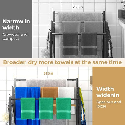 HavenlyYouth 3 Tier Towel Rack with Large Storage & 6 Hooks, Blanket Rack for Oversized Bath Towels, Free Standing Pool Towel Rack Stand for Bathroom Pool Indoor/Outdoor, 35.8" H x 31.5" L x 11.8" W