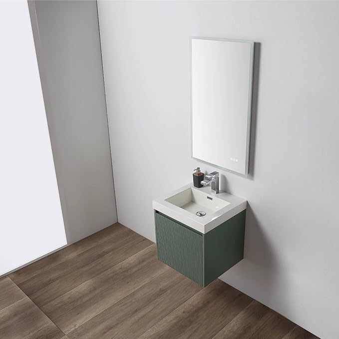 Blossom 20 Inch Bathroom Vanity with Sink, All Wood Wall Mounted Floating Bathroom Vanity Cabinet with Acrylic Sink, Bathroom Sink Cabinet w/Soft-Close Drawer, Modern Style Vanities, Aventurine Green