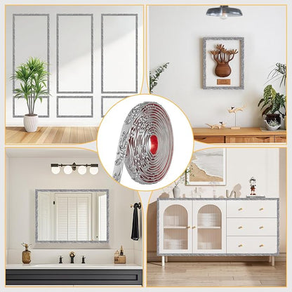 16.4FT x 1.02'' Silver Peel and Stick Crown Molding Trim – Flexible Mirror Trim Peel and Stick, Self-Adhesive Decorative Edge for Frames & Cabinets
