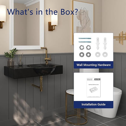 Wall Mounted Bathroom Sink, Deer Valley 30" x 18" Bathroom Vessel Sink, Black Modern Floating Countertop Lavatory Wall Hung Vessel Sink with Right Side Faucet Mount