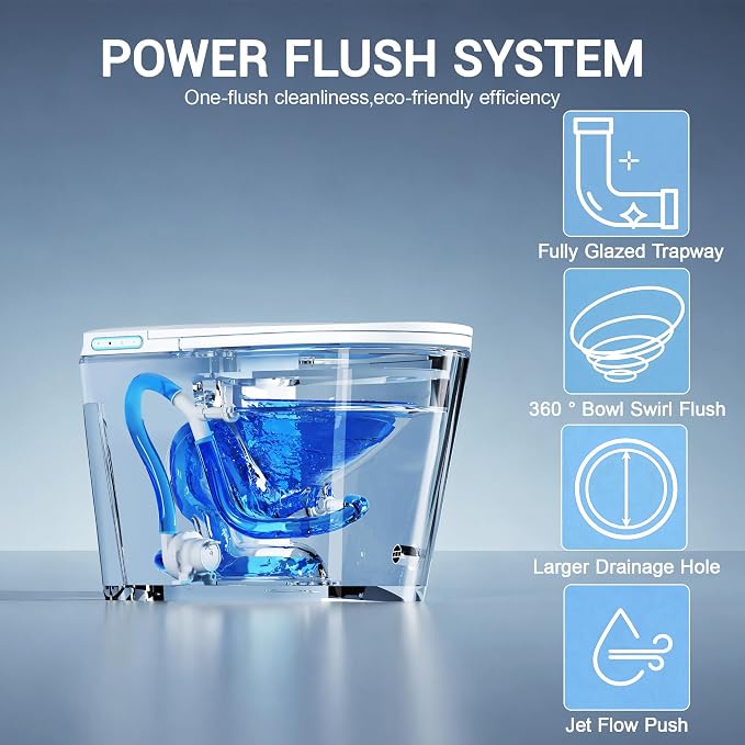 Smart Toilet with Bidet Elongated Heated Seat Dual Flush/Seat & Lid | Foot Sensor Electric Modern One Piece Toilet with Warm Water Wash&Air Dry LED Display Siphon Flush 1.28 GPF MAP 1000g