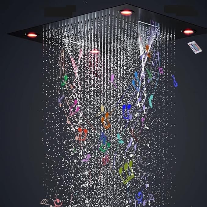 Cascada Classic Design 23”x31” large recessed LED rain shower head w/3 modes (Rain+ Water Curtain + Waterfall) Built-in Bluetooth Speaker (Music, Oil Rubbed Bronze)