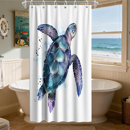 Funny Sea Turtle Shower Curtains Ocean Animal Cartoon Kids Theme Cloth Fabric Bathroom Decor Sets with Hooks Waterproof Washable 36W x 72H inches Teal Purple
