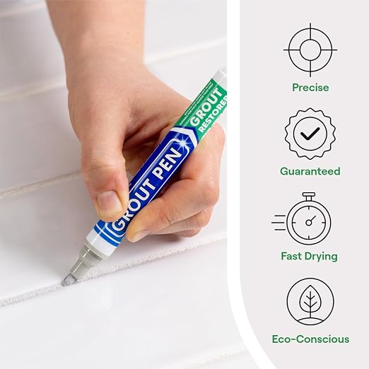 Grout Pen Light Grey Tile Grout Paint Marker - 2 Pack w/Extra Tips (7mL) | Waterproof Grout Refresh Restorer for Kitchen & Bathroom, Tile Grout Colorant and Sealer Pens - Narrow Tip 5mm - Light Grey