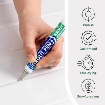 Grout Pen Light Grey Tile Grout Paint Marker - 2 Pack w/Extra Tips (7mL) | Waterproof Grout Refresh Restorer for Kitchen & Bathroom, Tile Grout Colorant and Sealer Pens - Narrow Tip 5mm - Light Grey