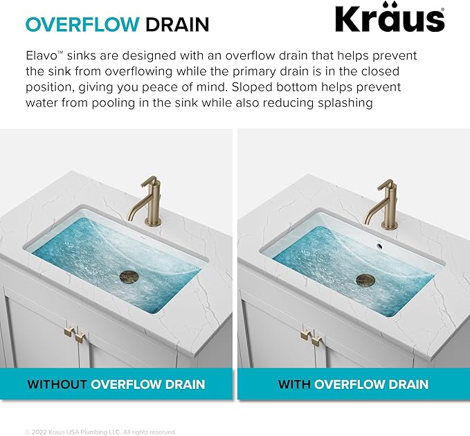 KRAUS Elavo 21.125 in. Rectangular Porcelain Ceramic Undermount Bathroom Sink in White with Overflow Drain, KCU-242