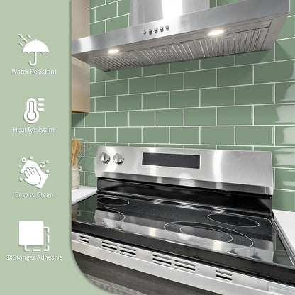 10-Sheet Thick Peel and Stick Kitchen Backsplash Tiles(Green,12"×12") | 3D Subway Waterproof Self-Adhesive Wall Tile Stick on Backsplash for Kitchen and Bathroom