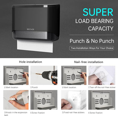 Paper Towel Dispenser,Large Capacity Wall Mount Tissue Dispensers with Smart Lock, Used for Kitchen and Bathroom 200+ Sheets Toilet Paper Holders Black