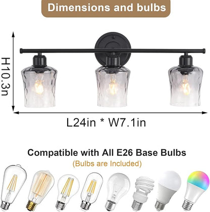 3-Light Bathroom Light Fixtures Black Vanity Light with Grey Glass Shade | Modxian Modern E26 Bathroom Wall light for Over Mirror, Kitchen, Hallway, Cabinet, Porch, Bedroom