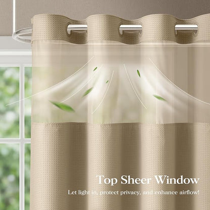 Beige Hook Free Waffle Shower Curtain & Snap-in Fabric Liner,60x75 | Less Time to install, 3 in 1 Fabric Shower Curtain and Liner Set with Magnets, Stall, Shower Curtains for Bathroom