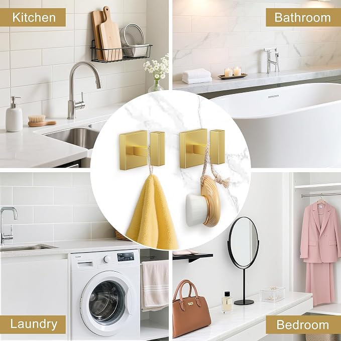 TURS Brushed Gold 5 Pieces Bathroom Hardware Set, SUS304 Stainless Steel 23.6 Inch Bath Towel Bar Set, Square Bathroom Accessories Kit Wall Mounted