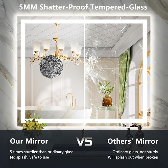 44x32 LED Bathroom Mirror with Lights, Lighted Vanity Mirror | Backlit and Front Light, Anti-Fog, 3 Color Dimmable, Memory, Tempered Glass, IP54 Waterproof, UL Listed
