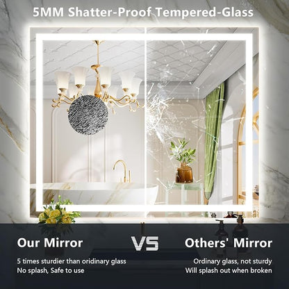44x32 LED Bathroom Mirror with Lights, Lighted Vanity Mirror | Backlit and Front Light, Anti-Fog, 3 Color Dimmable, Memory, Tempered Glass, IP54 Waterproof, UL Listed