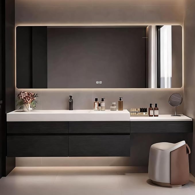 52" Bathroom Vanity with Sink, Modern Floating Bathroom Vanity, with Smart LED Defog Mirror, Plywood Storage Cabinet Soft Closing 2 Large Doors & 3 Drawers, Fully Pre-Assembled, Dressing Table
