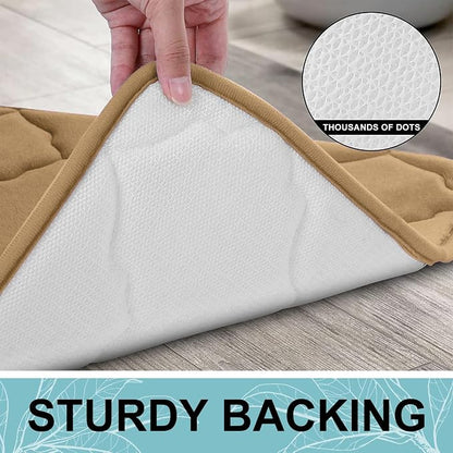 OLANLY Memory Foam Toilet Rugs U-Shaped 24x20, Ultra Soft and Absorbent Bathroom Rugs, Non-Slip, Comfortable, Machine Washable Contour Bath Mat for Toilet Base, Home Decor Accessories, Dark Beige