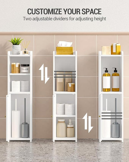 Bathroom Storage Cabinet, Small Corner Floor Cabinet with Doors and Adjustable Shelf, Narrow Toilet Paper Cabinets, Bathroom Organizer for Small Spaces, White BC19703X