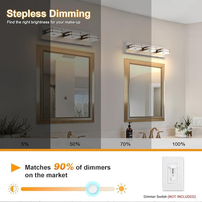 3 Light Bathroom Vanity Light, Brushed Nickel Vanity Light Fixture Over Mirror, Dimmable 5CCT LED, Modern Wall Sconce for Bathroom, Farmhouse Vanity Lights for Mirror, Indoor Use
