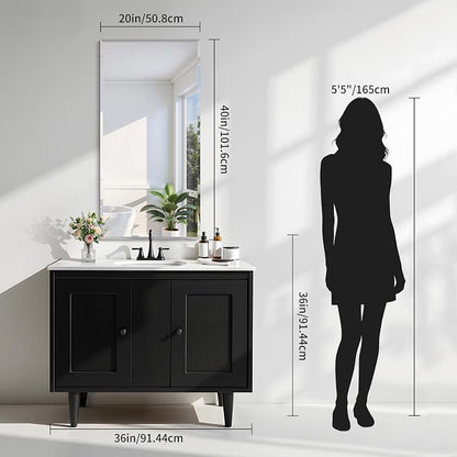 KOCUUY Beveled Mirror, 20x40 Inch Frameless Bathroom Mirror for Over Sink, Upgraded Shatterproof Beveled Unframed Design Mirror for Bathroom, Bedroom, Hang Horizontal/Vertical