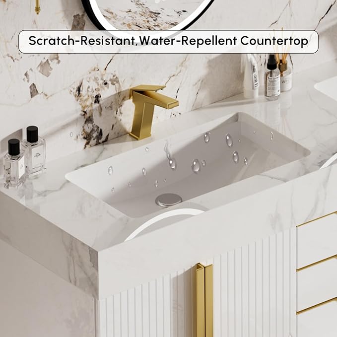 homary 60" Floating Bathroom Vanity Set with Double Sink, Modern Bathroom Sink Cabinet Storage Cabinet with Sintered Stone Countertop and Ample Storage, White