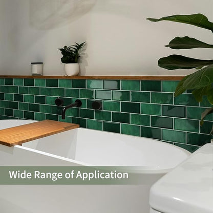 10-Sheet Thick Peel and Stick Kitchen Backsplash Tiles | 3D Subway Waterproof Self-Adhesive Wall Tile Stick on Backsplash for Kitchen and Bathroom(Dark Green,12.6"×10.6")