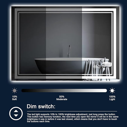 48x40 Inch LED Bathroom Mirror with Lights | Front and Backlit, 3 Colors, Dimmable, Memory, Anti Fog, Shatterproof, Horizontal/Vertical, Lighted Mirrors for Bathroom Wall