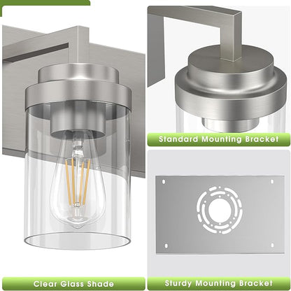 Espird Bathroom Lighting Fixtures, 4-Light Bathroom Vanity Lights Over Mirror, Brushed Nickel Vanity Light with Glass Shade, Modern Vanity Lighting Fixtures for Bathroom, Bedroom, Hallway