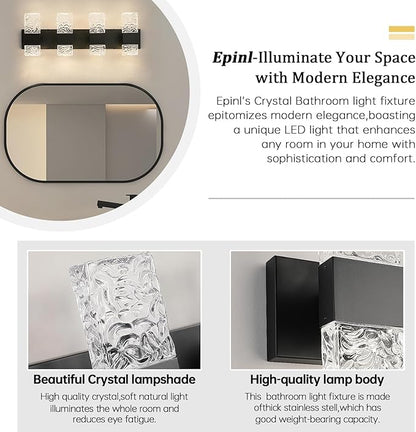 Black Bathroom Vanity Light Fixtures Bathroom Light Fixtures Over Mirror 4-Light 4000K LED Crystal Wall Sconces Modern 40W Brushed Hardwired Wall Lights for Bathroom Bedroom Living Room